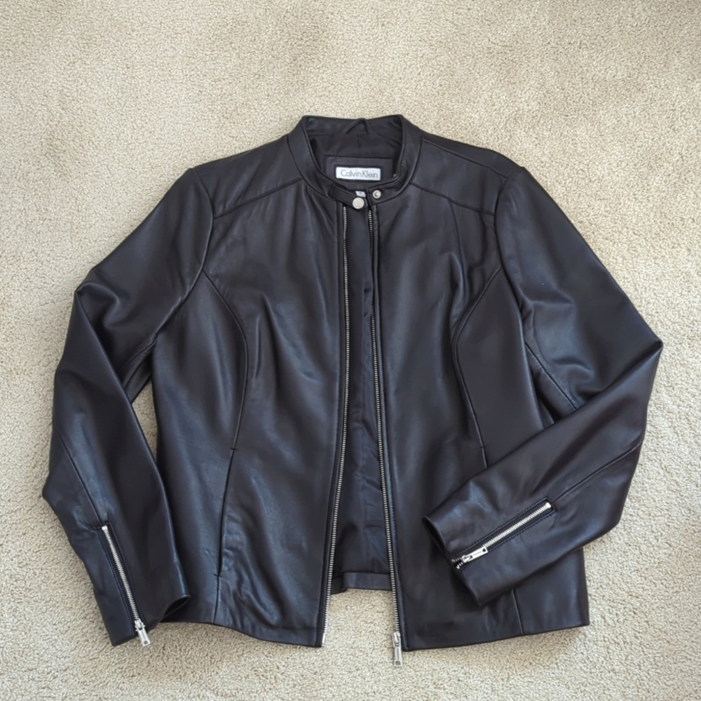 NWOT Calvin Klein Genuine Leather Moto Jacket size M